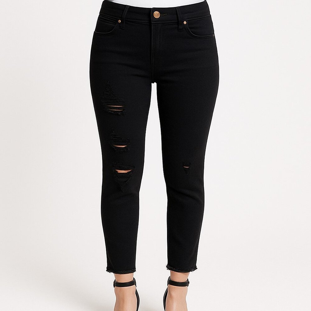 Michael Kors Izzy Black Cropped Ripped Skinny Raw Hem Skinny Jeans Womens 10 NWT